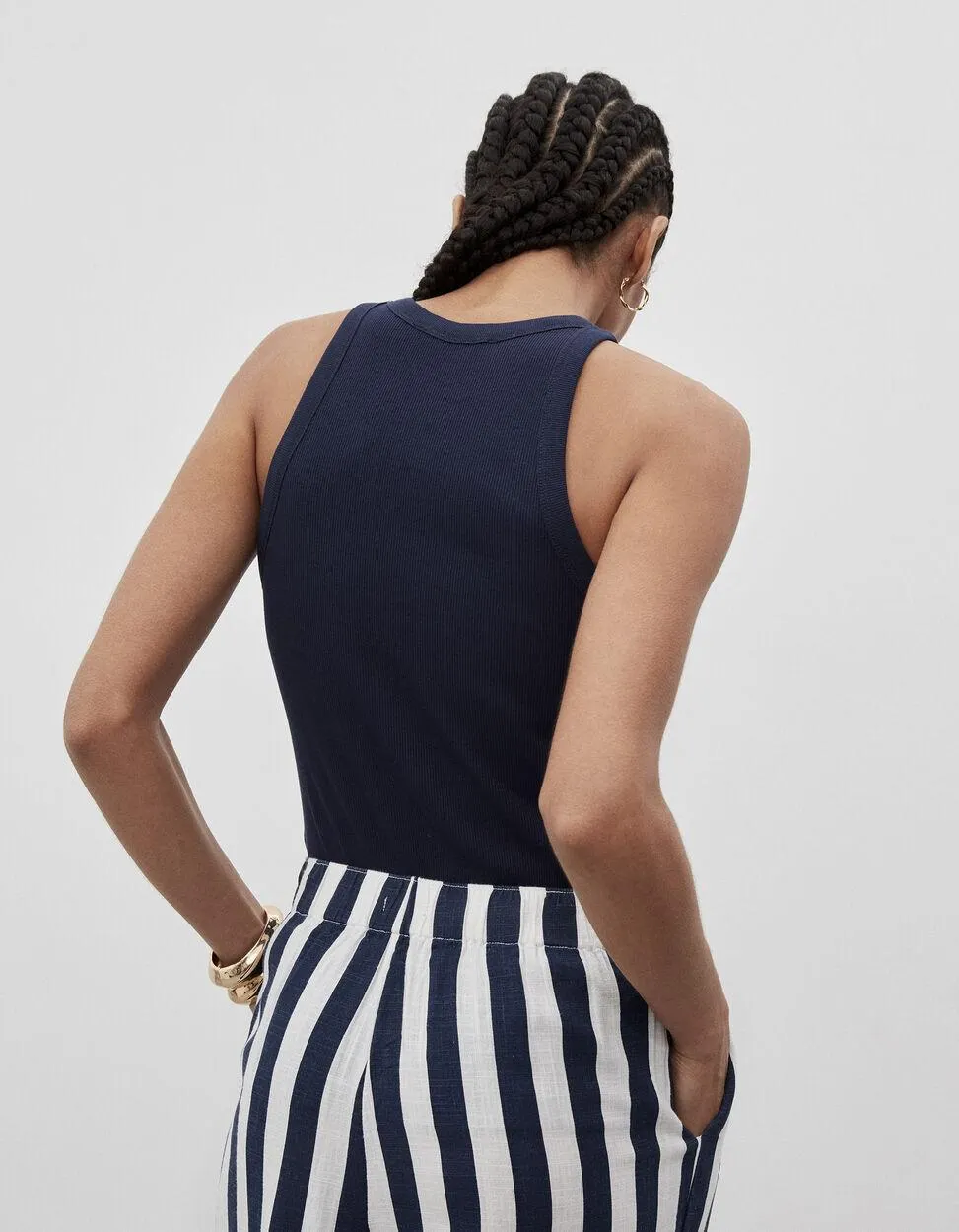 Tank Top Canelado, Mulher, Azul Escuro