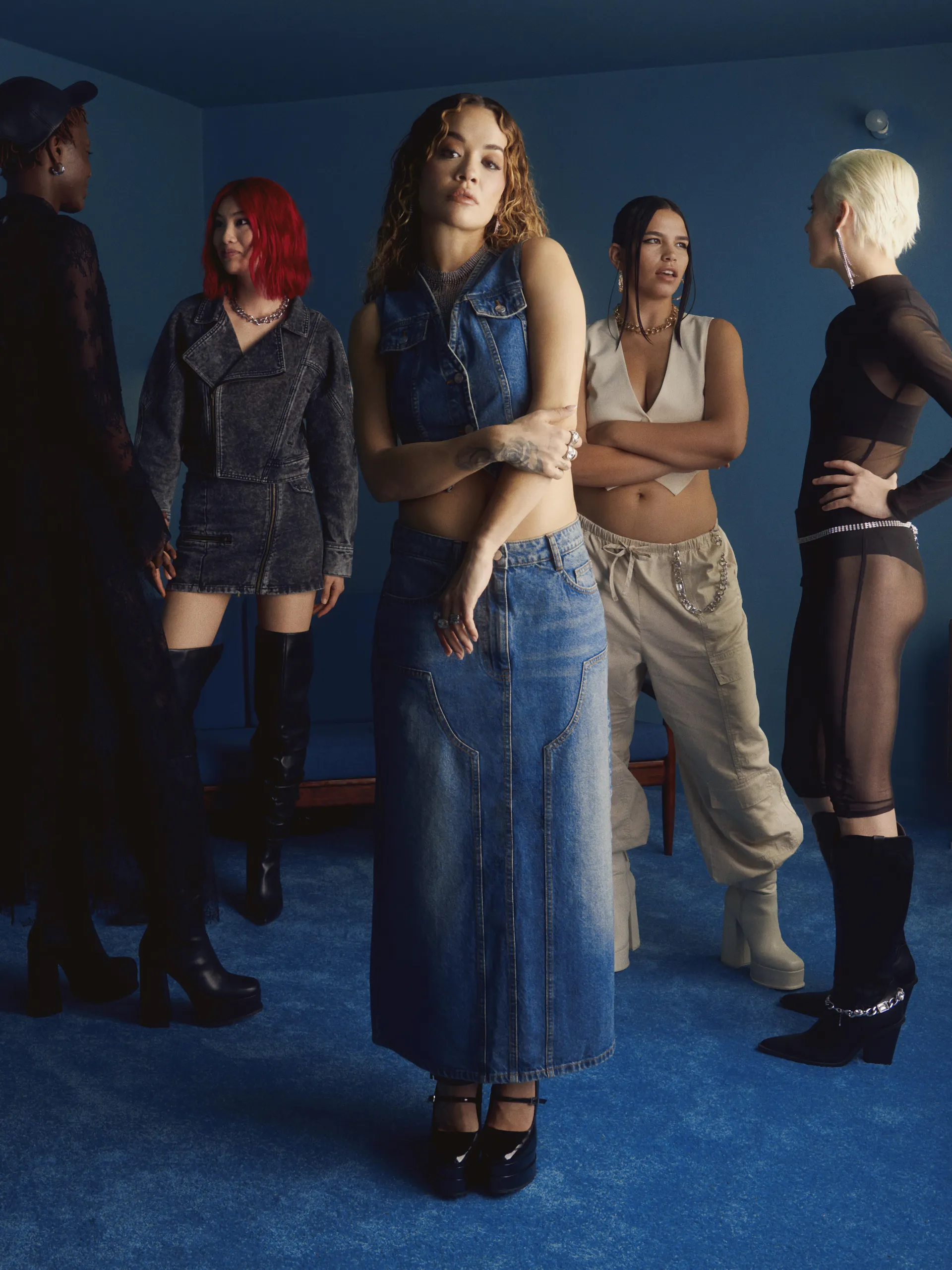 Gonna jeans midi con inserti Rita Ora