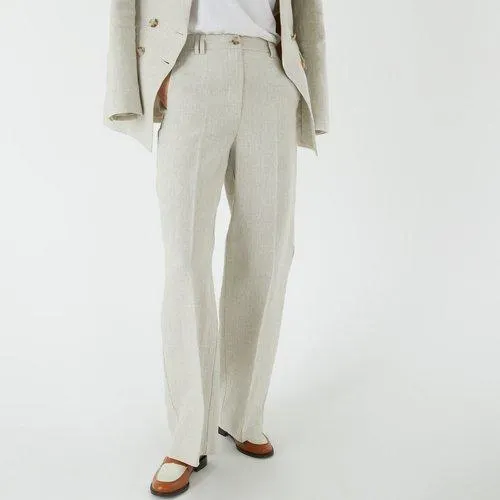 Calças largas Signature, em linho