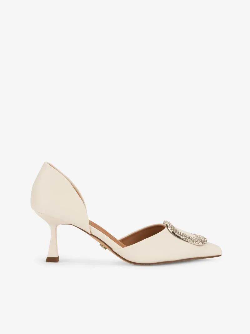 SAPATO PUMP DE SALTO ABERTO LATERAL COM APLICAÇÃO DE CRISTAIS