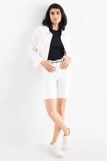 Denim Bermuda shorts with belt - mid-rise waist