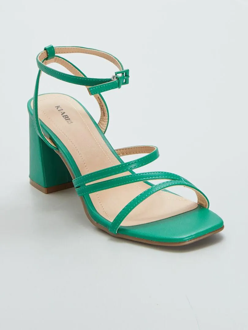 Sandalias con tacón cuadrado con tiras - VERDE