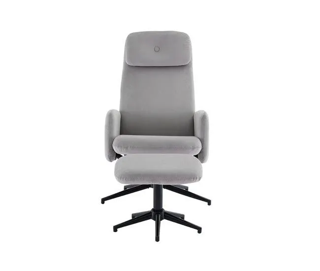 Cadeirão giratório de veludo com apoio para os pés - reclinável de 95° a 125° - Cinzento