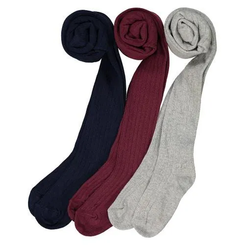 Lote de 3 collants lisos, em canelado