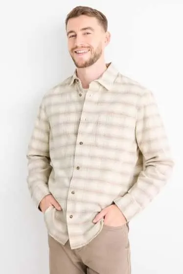 Corduroy shirt - regular fit - kent collar - check