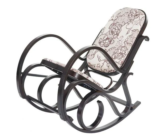 Cadeira de balanço cadeira de balanço em madeira escura e tecido floral marrom FAB04014