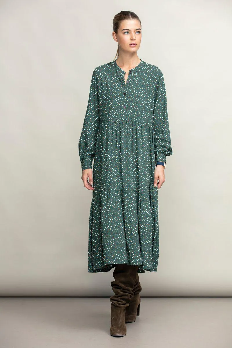 Vestido comprido com print bolinhas