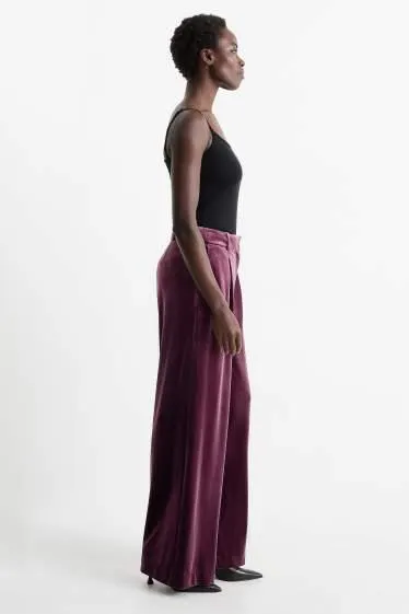Velvet business trousers - high waist - wide leg