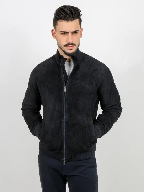 Blusão liso de pele camurça genuína