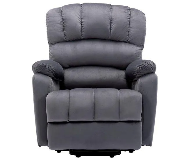 Cadeirão de relaxamento elétrico em tecido com funções de aquecimento e vibração - 2 bolsos laterais - Cinzento