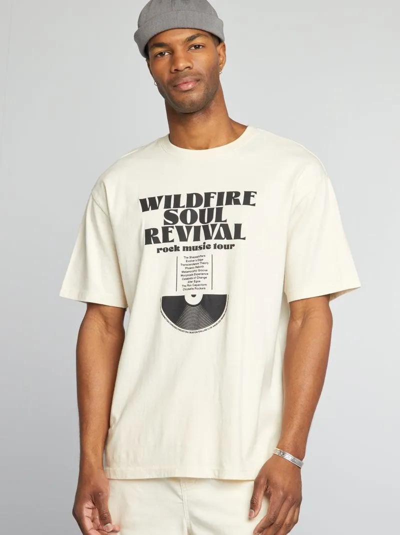 T-shirt estilo oversize com estampado - BRANCO