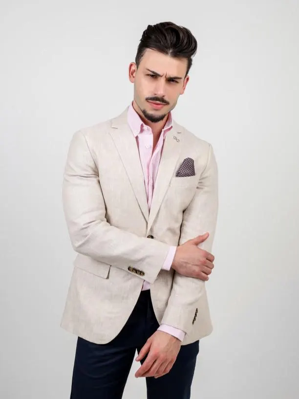 Blazer casual liso de 100% linho