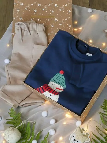 Conjunto de Natal: sweat + calças e caixa, para bebé - marinho