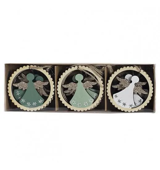 CONJ. DECORACAO NATAL PENDURAL BOLAS DECORATIVAS ANJO MADEIRA (SET12) - NV-183954