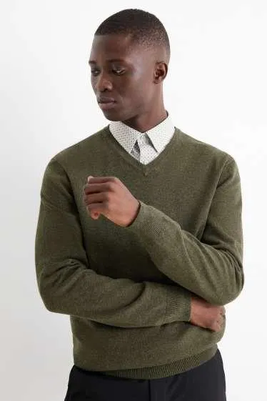 Set - V-neck jumper and business shirt - 2 piece