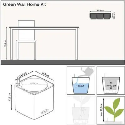 LECHUZA Vasos 3 pcs Green Wall Home Kit antracite brilhante