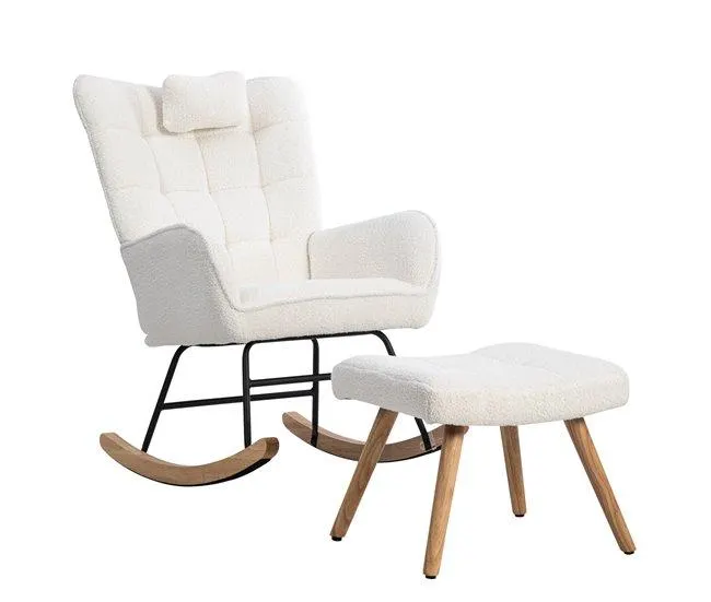 Candeirâo mecedora de poliéster com 1 banco de apoio,branco