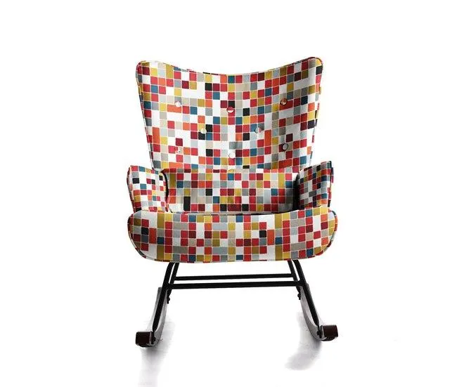 Cadeira de balanço HOMEMIYN: tecido de linho sintético, padrão de mosaico colorido - 91 x 67 x 86 cm