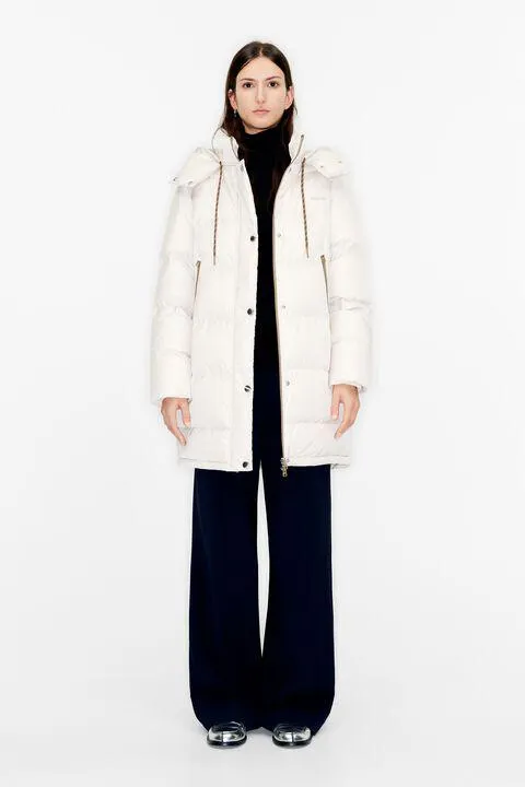 Casaco penas midi acolchoado bege