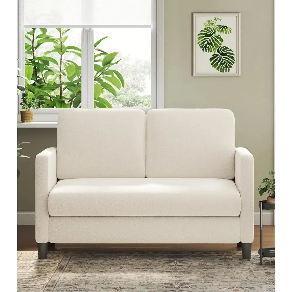 Loveseat Sofa, 51" Small Sofa Couch for Bedroom, Comfy Teddy Fleece Love Seat, Tool-Free Setup Sofas for Living Room