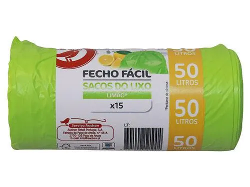 saco lixo auchan limão fecho fácil 50l 15un