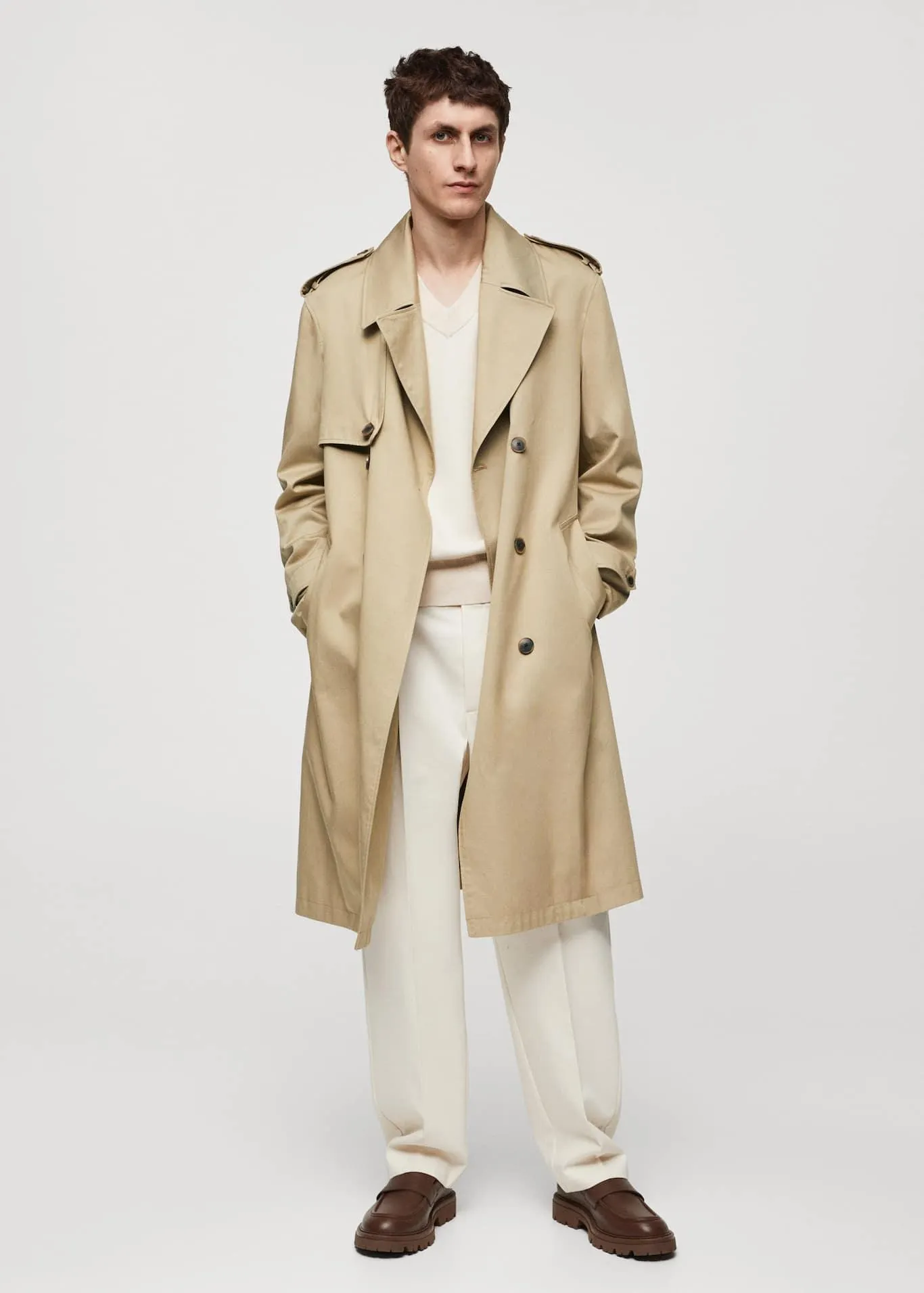 Gabardina trench relaxed fit com cinto