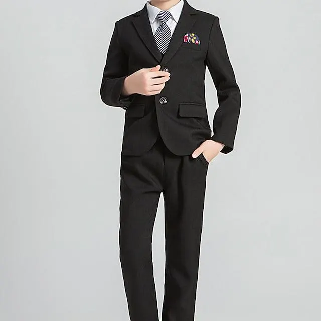 Kinderen Jongens Kostuum en blazer Kledingset 4-delig Lange mouw Zwart Grijs Streep Lapwerk School Formeel Formeel Zacht Normaal 3-12 jaar