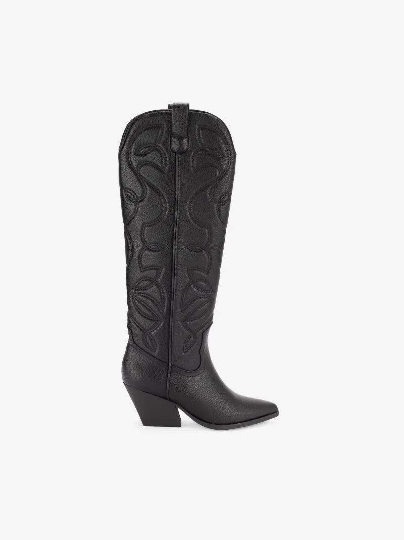 BOTA DE TACÃO ESTILO TEXANA COM CANO ALTO BORDADO ACOLCHOADO