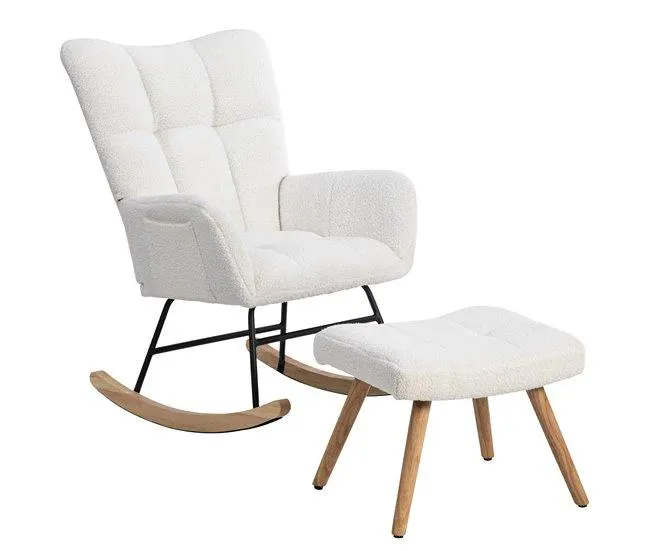 Candeirâo mecedora de poliéster com 1 banco de apoio,branco