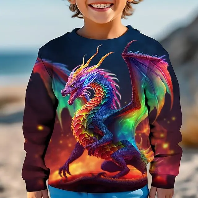 Jongens 3D Grafisch dier Draak Sweatshirt Lange mouw 3D-afdrukken Herfst Winter Modieus Streetwear Stoer Polyester Kinderen 3-12 jaar Buiten Casual Dagelijks Normale pasvorm