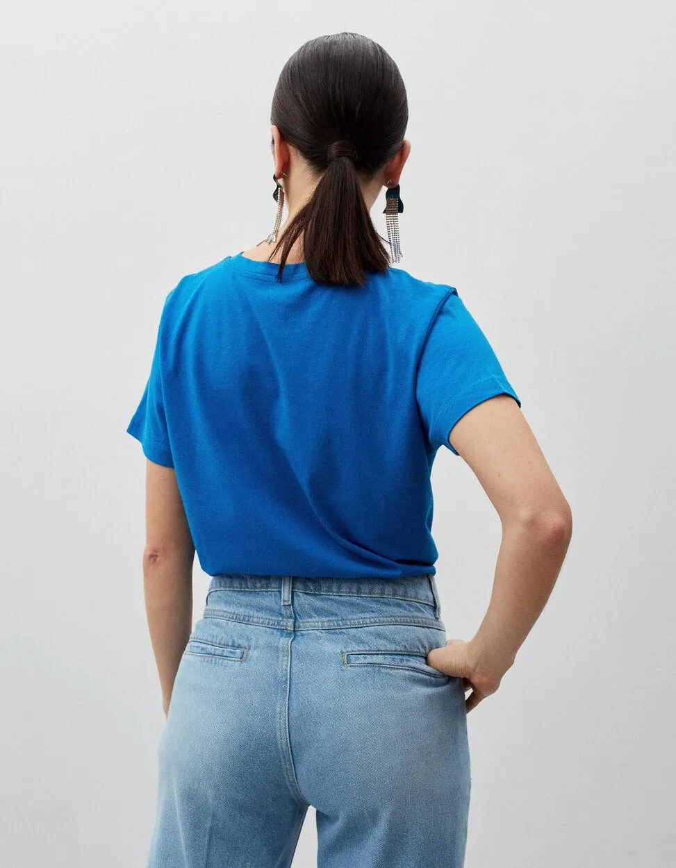 T-shirt Decote Redondo, Mulher, Azul