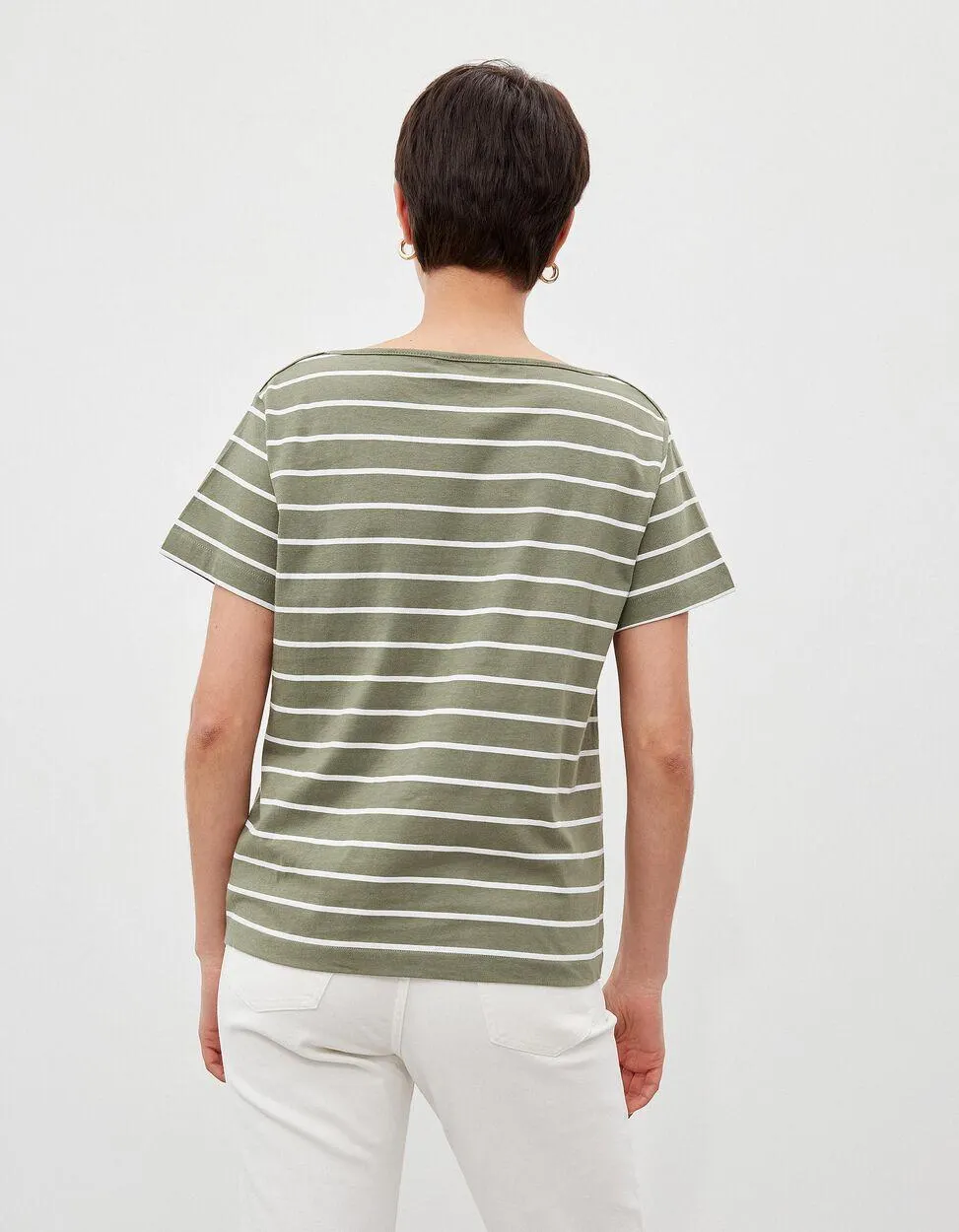 T-shirt Riscas, Mulher, Verde Escuro