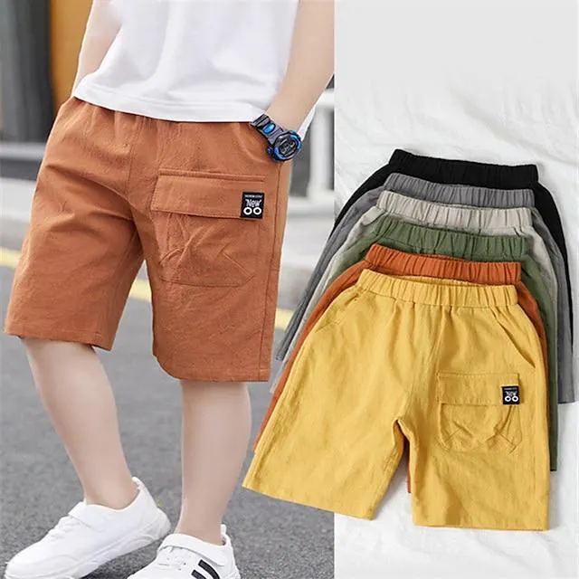 Niños Chico Bermudas Bolsillo Color sólido Transpirable Comfort Pantalones cortos Exterior Fresco Diario cúrcuma Negro Azul cielo Cintura media