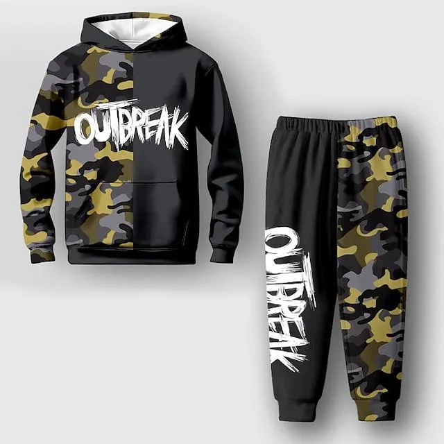 jongens 3D camouflage hoodie & broek set letter lange mouw 3D printen herfst winter actief mode cool polyester kinderen 3-12 jaar buiten straat vakantie normale pasvorm