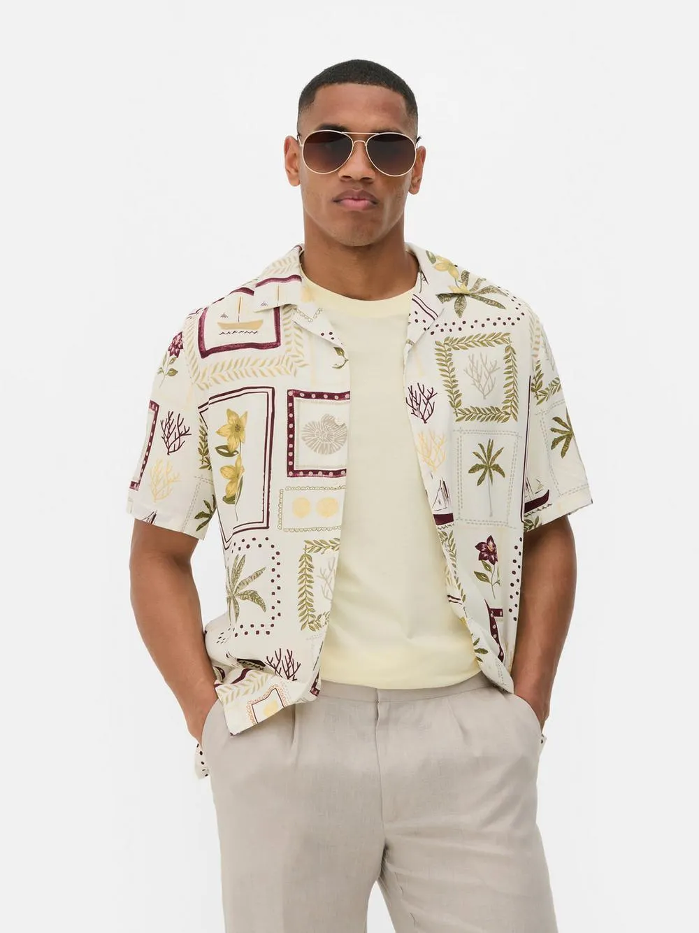 Camisa manga curta padrão postais