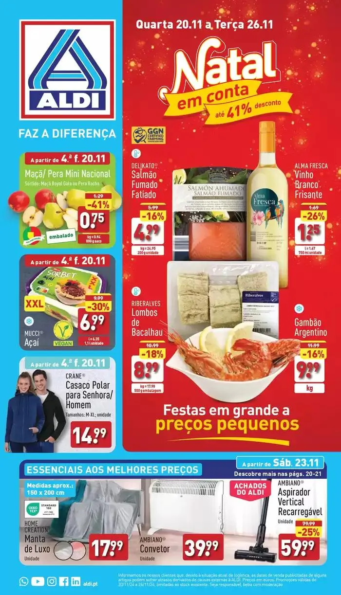 Folheto Folheto. Aldi de 20 de novembro até 26 de novembro 2024 - Pagina 1