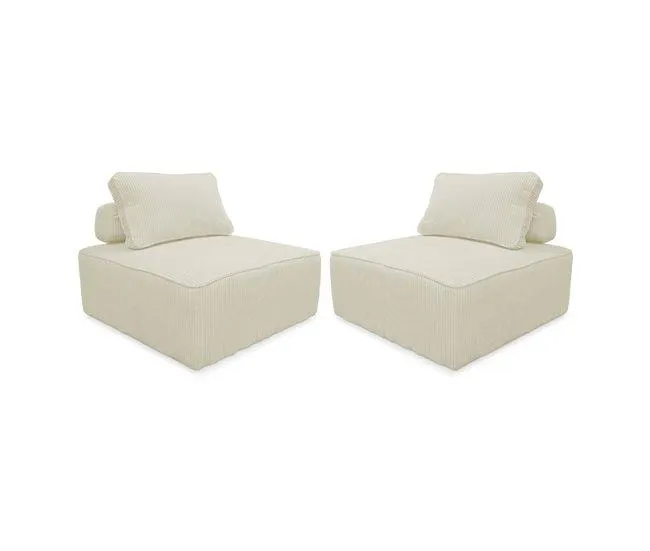 Cadeira para sofá modular em veludo cotelê, set de 2, Lao, Creme, 90x90x40 cm