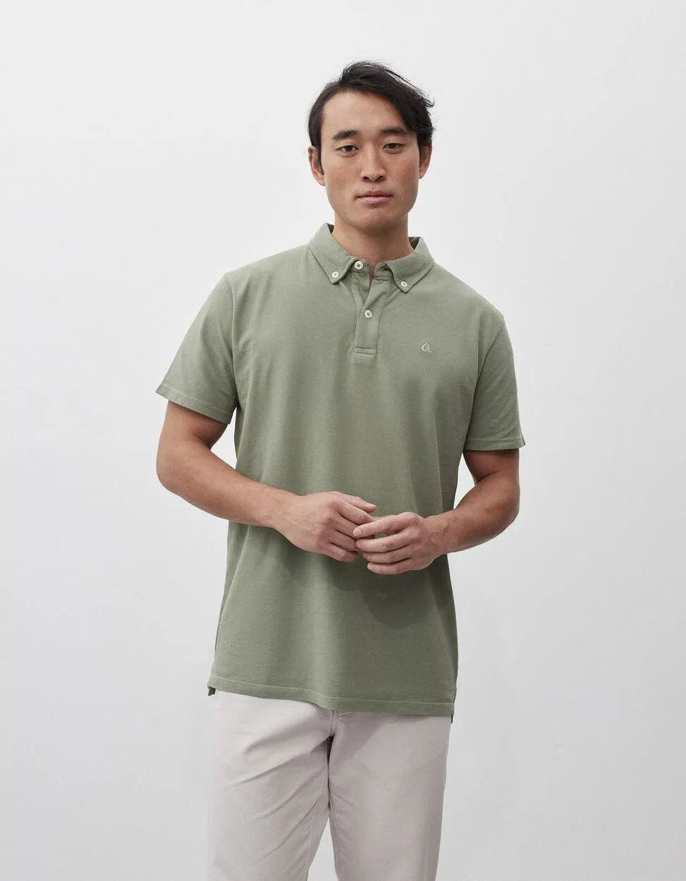 Polo Piquet Gola Botões, Homem, Verde Escuro