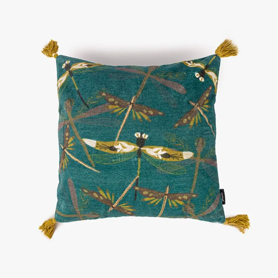 Capa de almofada de veludo verde libelinhas 45x45cm SIMONE