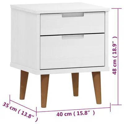 vidaXL Mesa de cabeceira MOLDE 40x35x48 cm pinho maciço branco