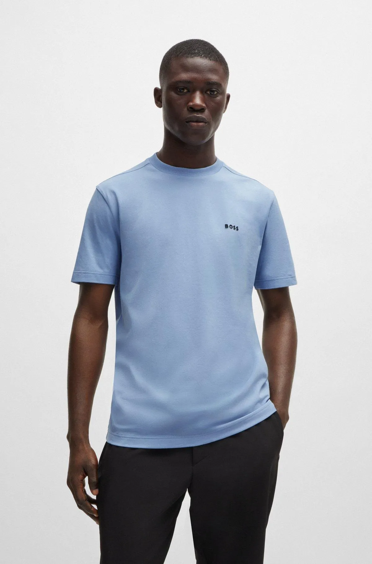 Stretch-cotton regular-fit T-shirt with contrast logo