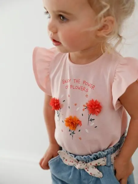T-shirt com flores em relevo, para bebé