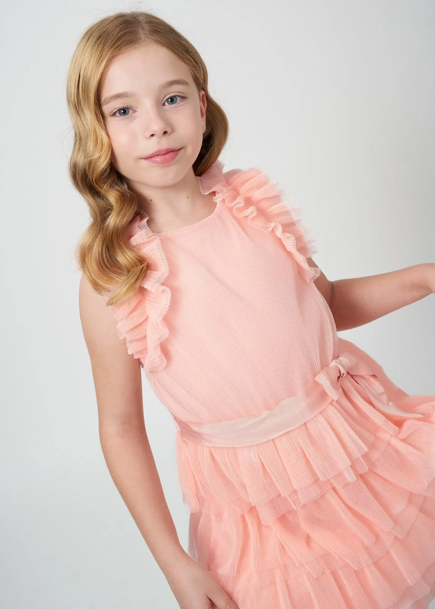 Vestido folhos tule rapariga