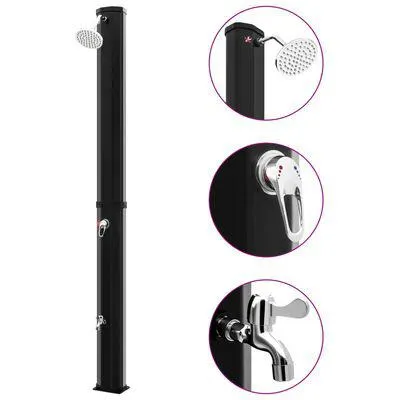 vidaXL Chuveiro solar de exterior c/ cabeça e torneira 35 L preto