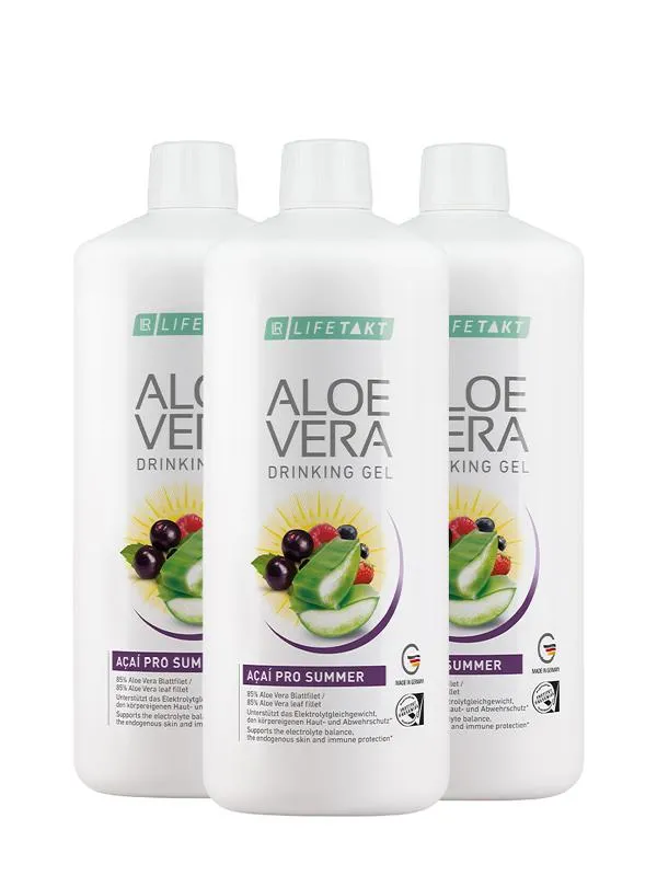Set Triplo Aloe Vera Gel Bebível Açai Pro Summer
