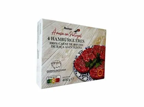 hambúrgueres dop auchan à mesa em portugal 100% bovino alentejano 400g