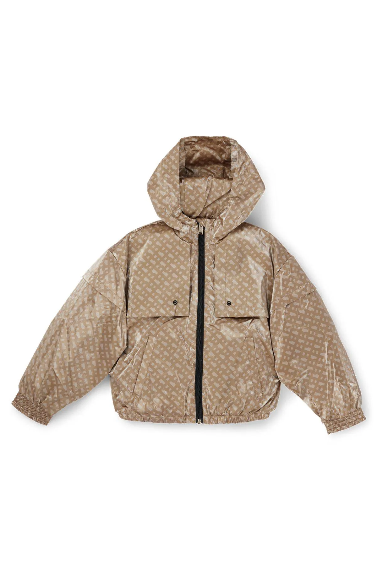 Corta-vento com capuz para criança com padrão de monograma