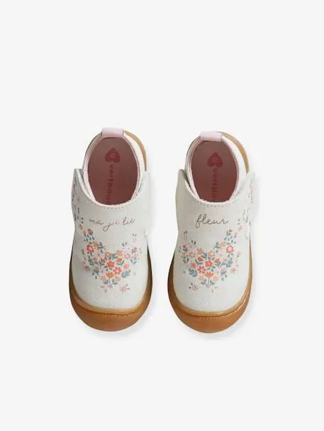 Sapatinhos em tecido estampado, com barra autoaderente, para bebé - branco estampado