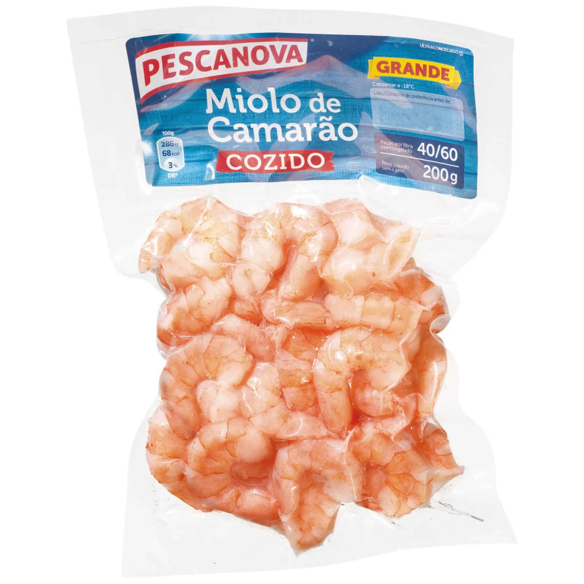 Miolo de Camarão Cozido 40/60 Ultracongelado