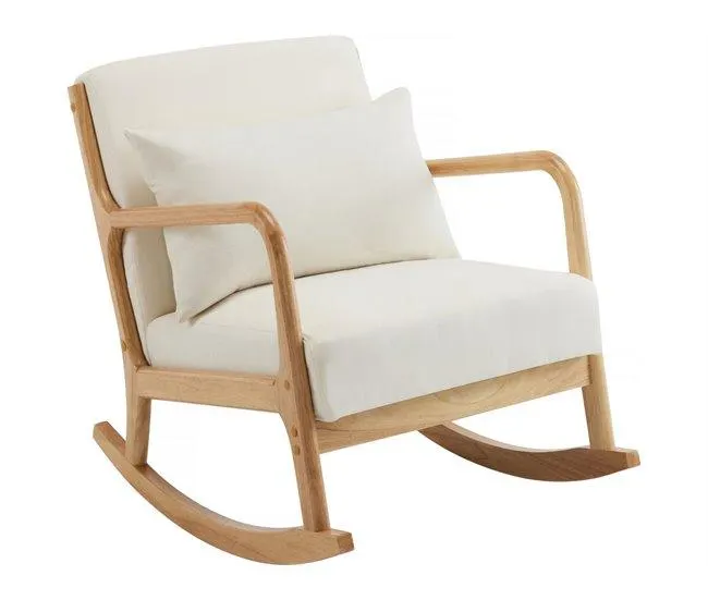 Cadeira de balanço estilo escandinavo em fivela e madeira "Clinton" - Bege